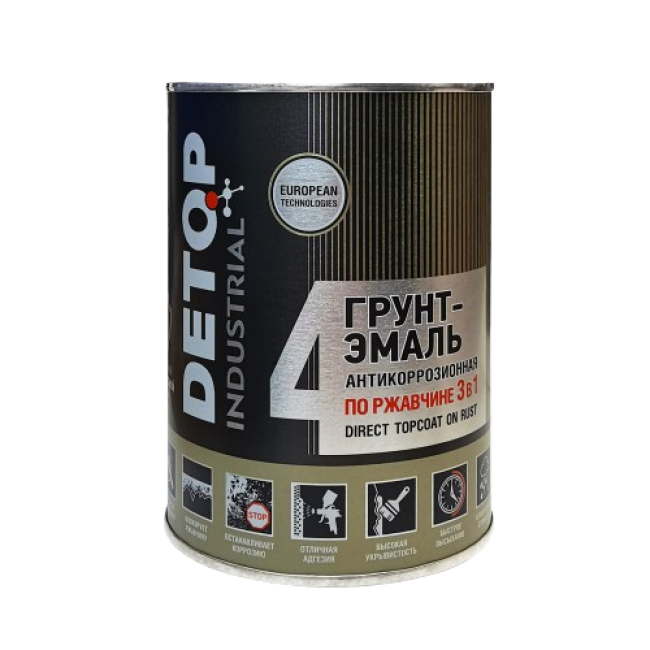 DETOP №4 - Грунт-эмаль по ржавчине 3 в 1 - Хаки (защитная), 0.75л DTI-P07786 – купить в Самаре | Detop | carpaint.kz